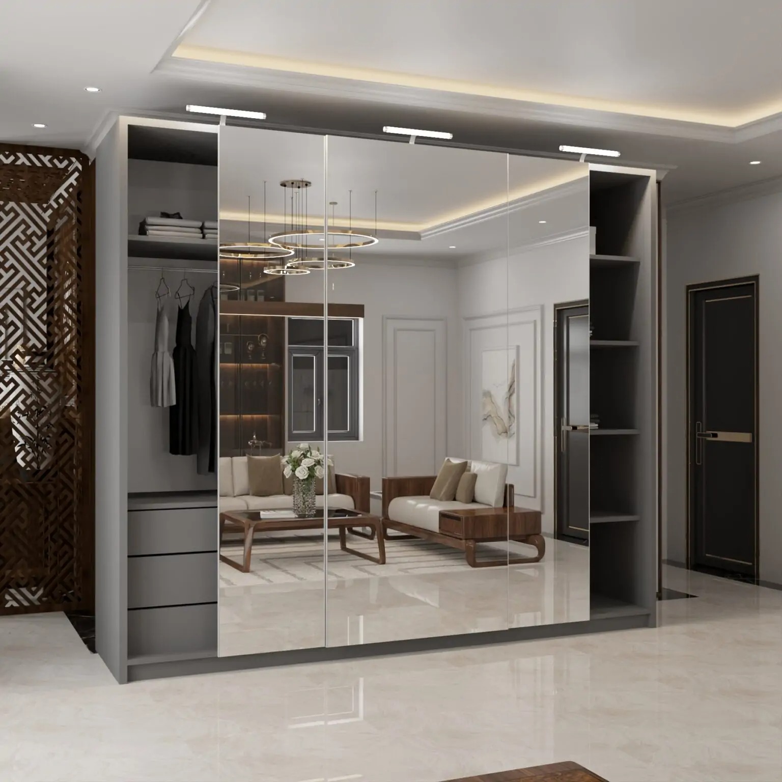 Etna Full Mirror Sliding Door Wardrobe New Branding With LED Light - Image 2