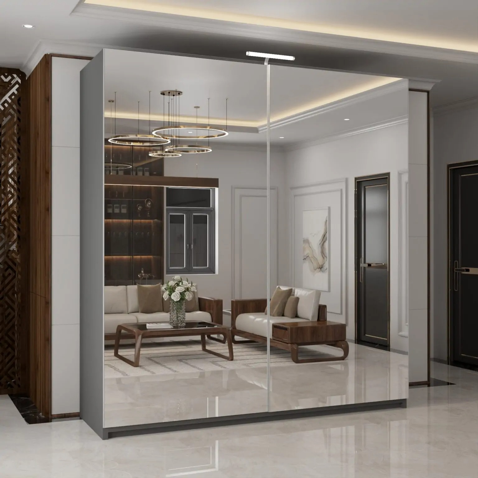 Etna Full Mirror Sliding Door Wardrobe New Branding With LED Light - Image 6