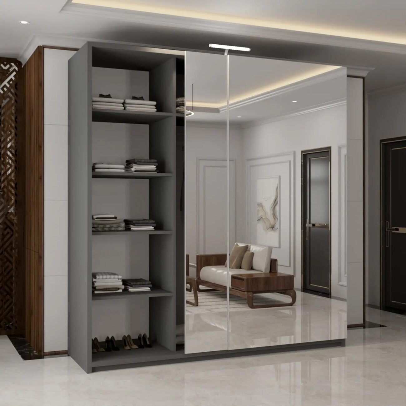 Etna Full Mirror Sliding Door Wardrobe New Branding With LED Light - Image 7