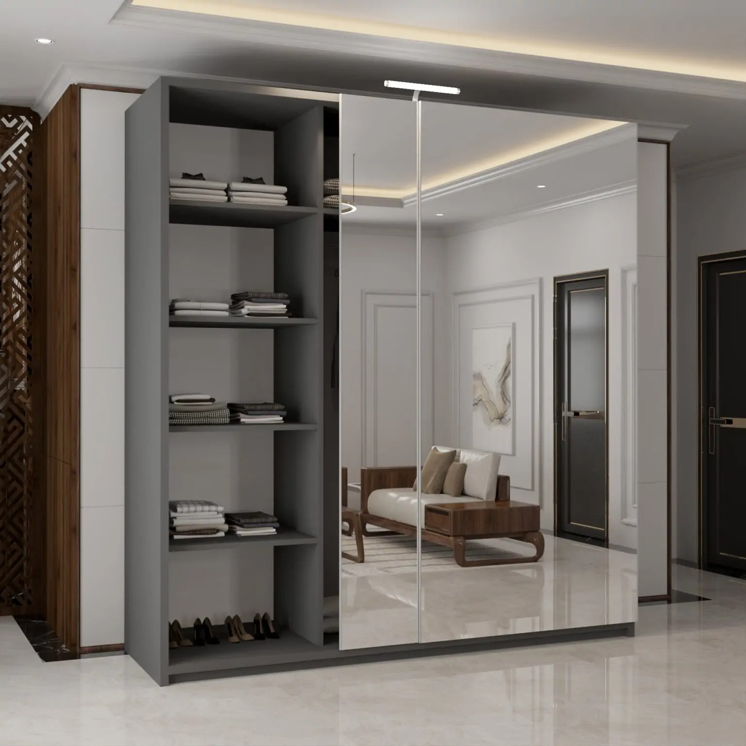 Etna Full Mirror Sliding Door Wardrobe New Branding With LED Light - Image 7
