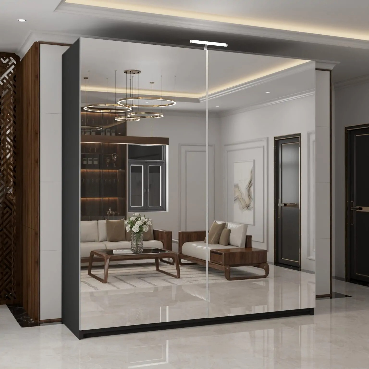 Etna Full Mirror Sliding Door Wardrobe New Branding With LED Light - Image 5