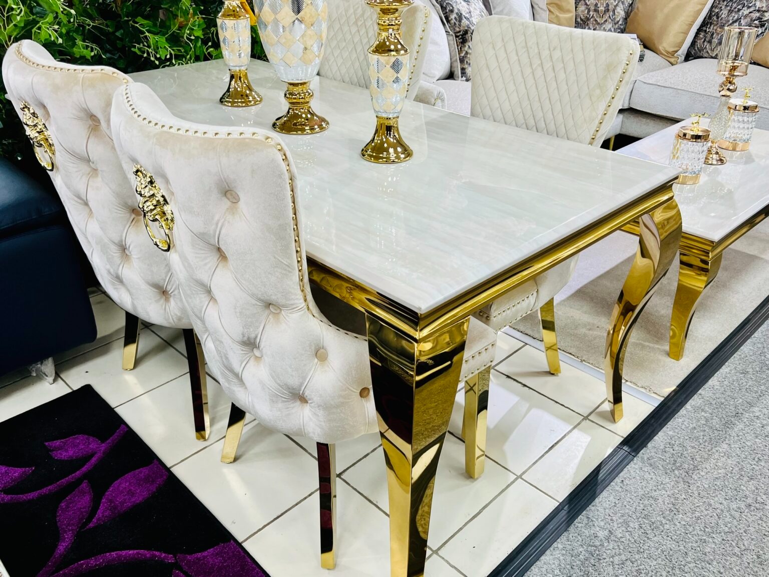 Sofia Cream & Gold Marble Table – All Sizes - Image 2