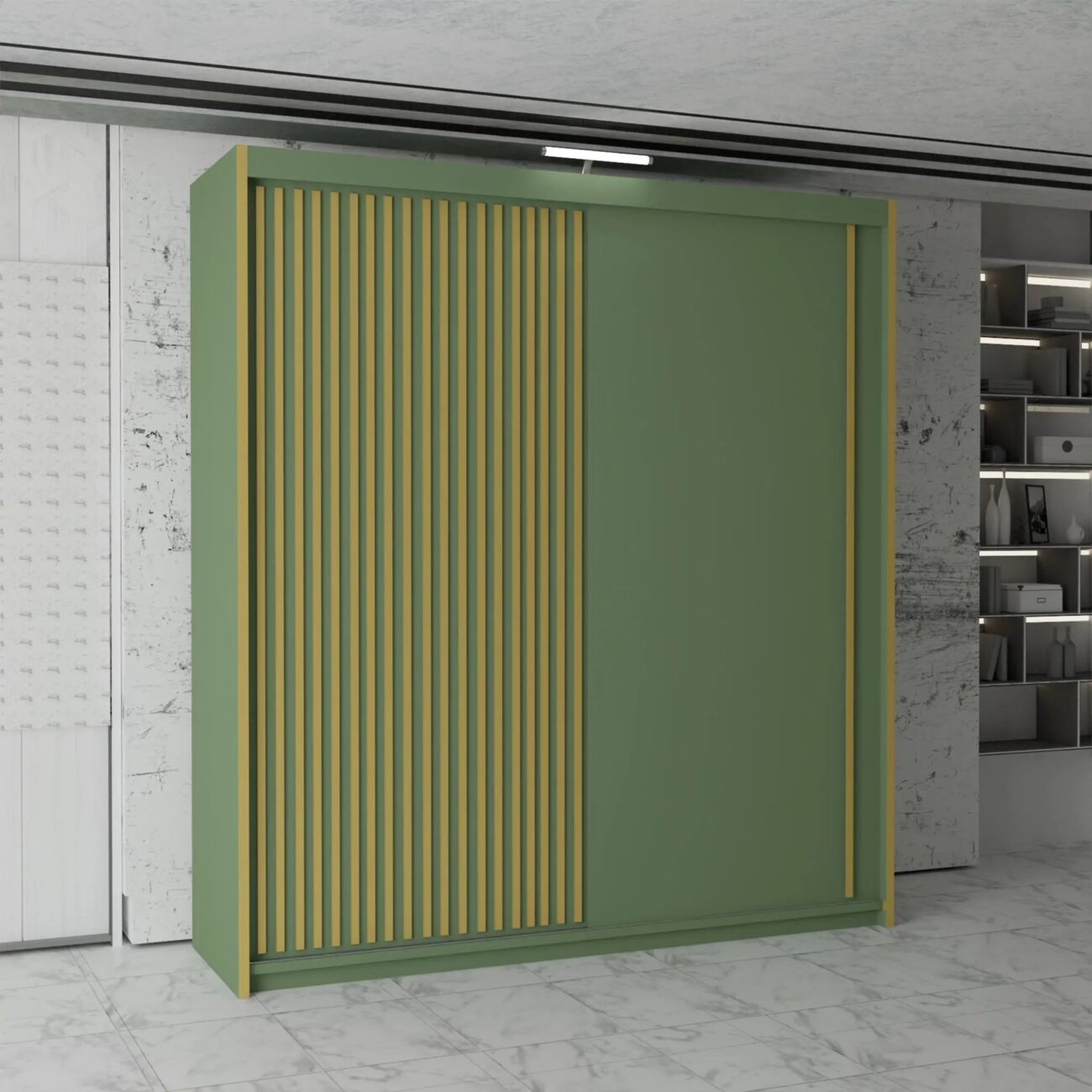 Pesto Green Sliding Door Wardrobe 3rd Branding (MN DB) - Image 8
