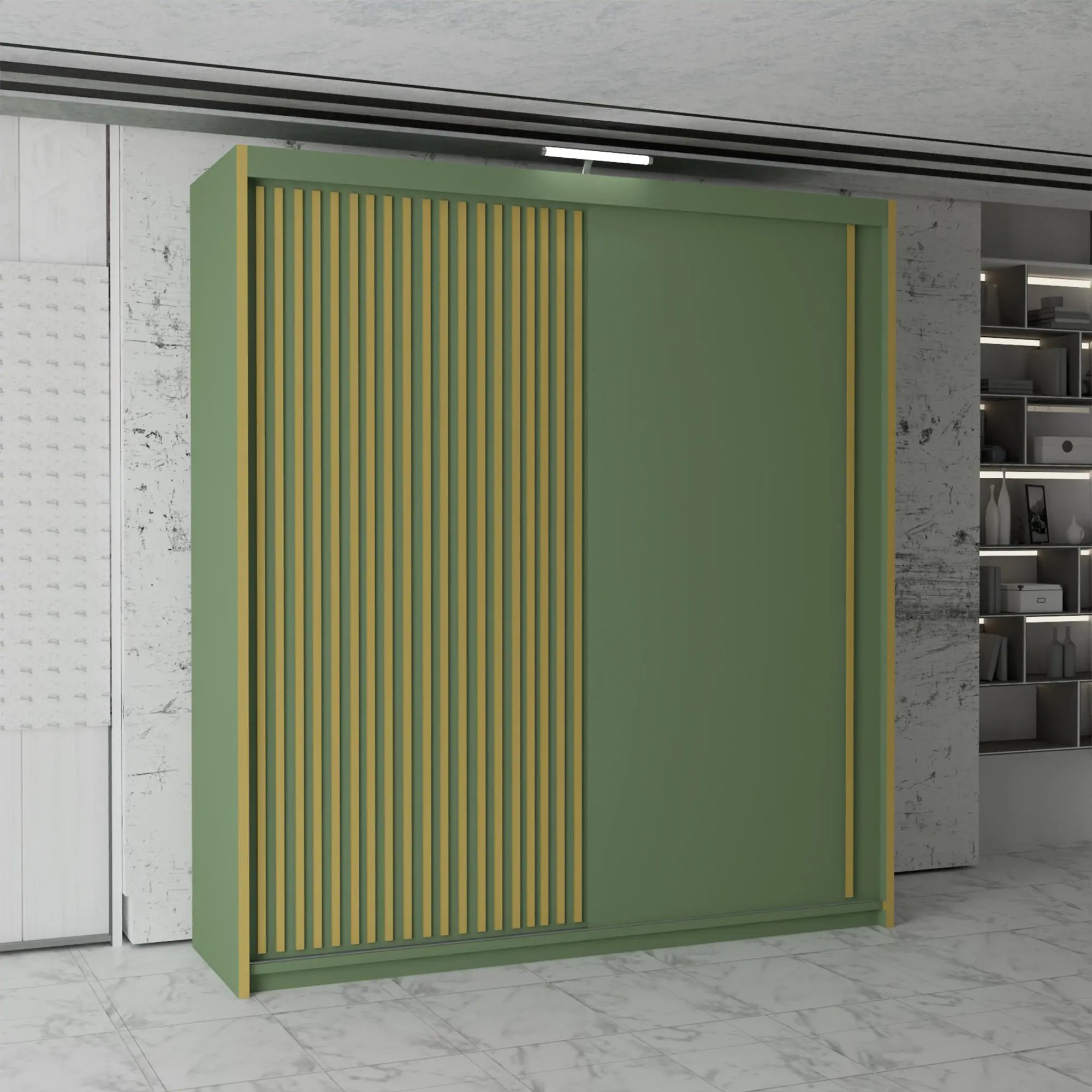 Pesto Green Sliding Door Wardrobe 3rd Branding (MN DB) - Image 4