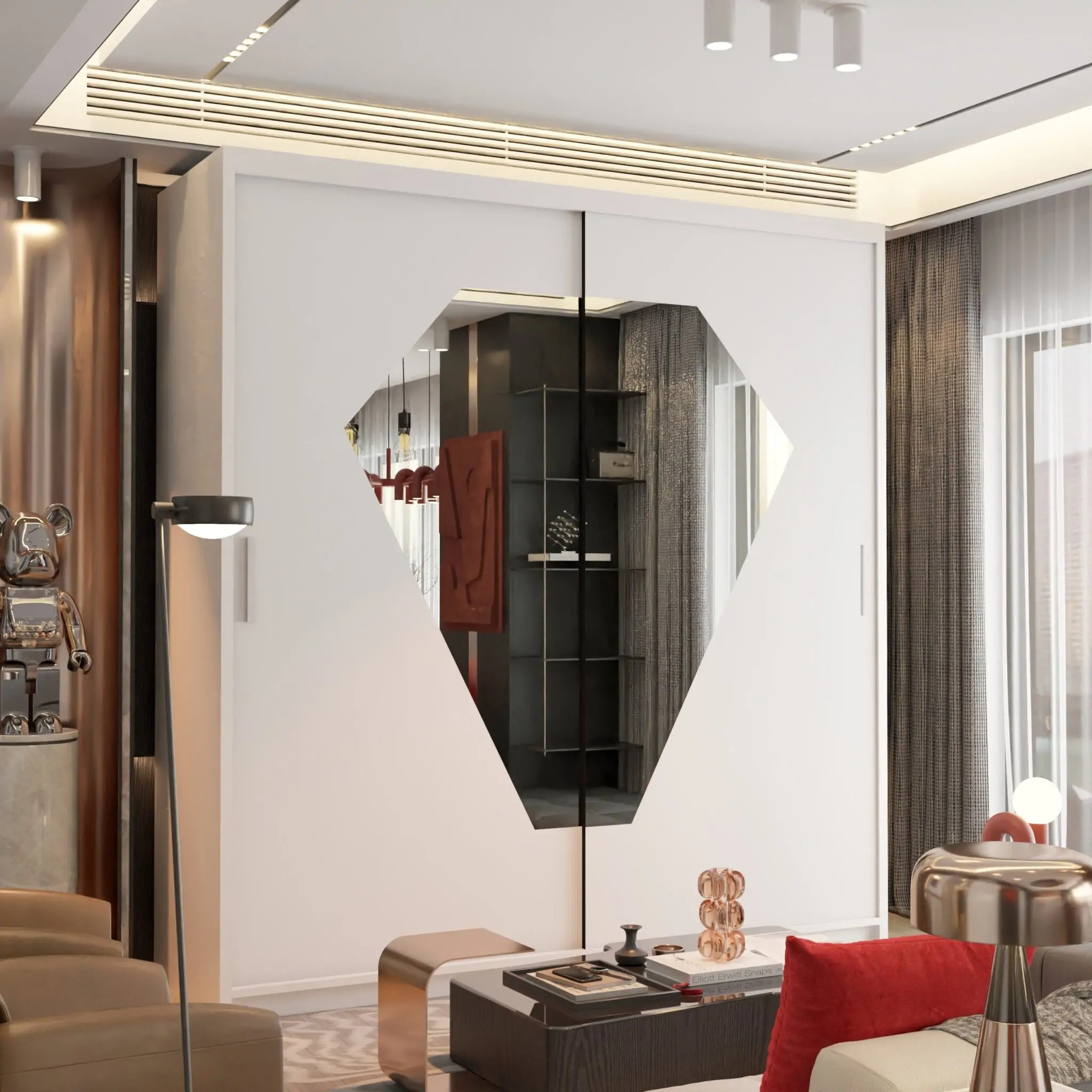 Diamond sliding Mirror Door Wardrobe - Image 2