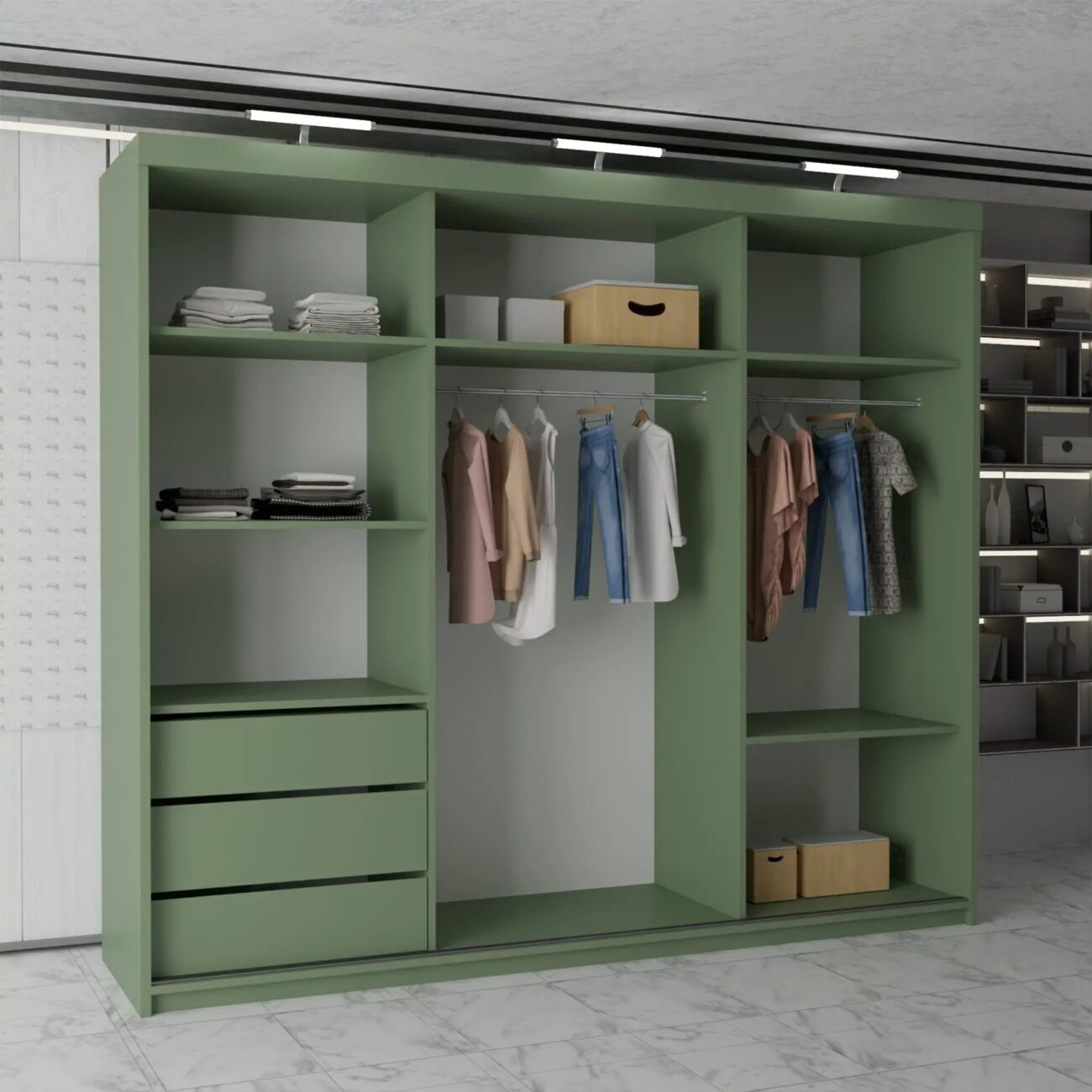 Pesto Green Sliding Door Wardrobe 3rd Branding (MN DB) - Image 5