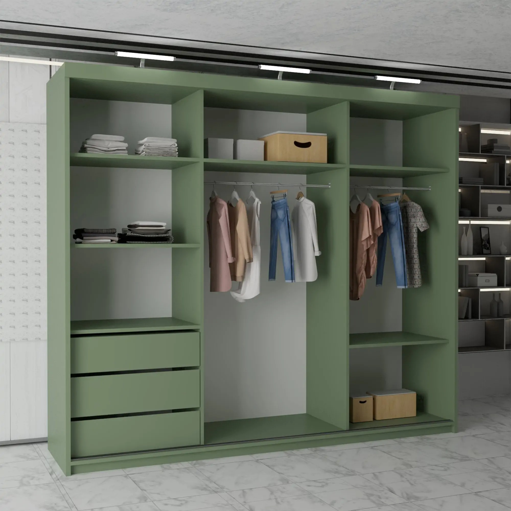 Pesto Green Sliding Door Wardrobe 3rd Branding (MN DB) - Image 5