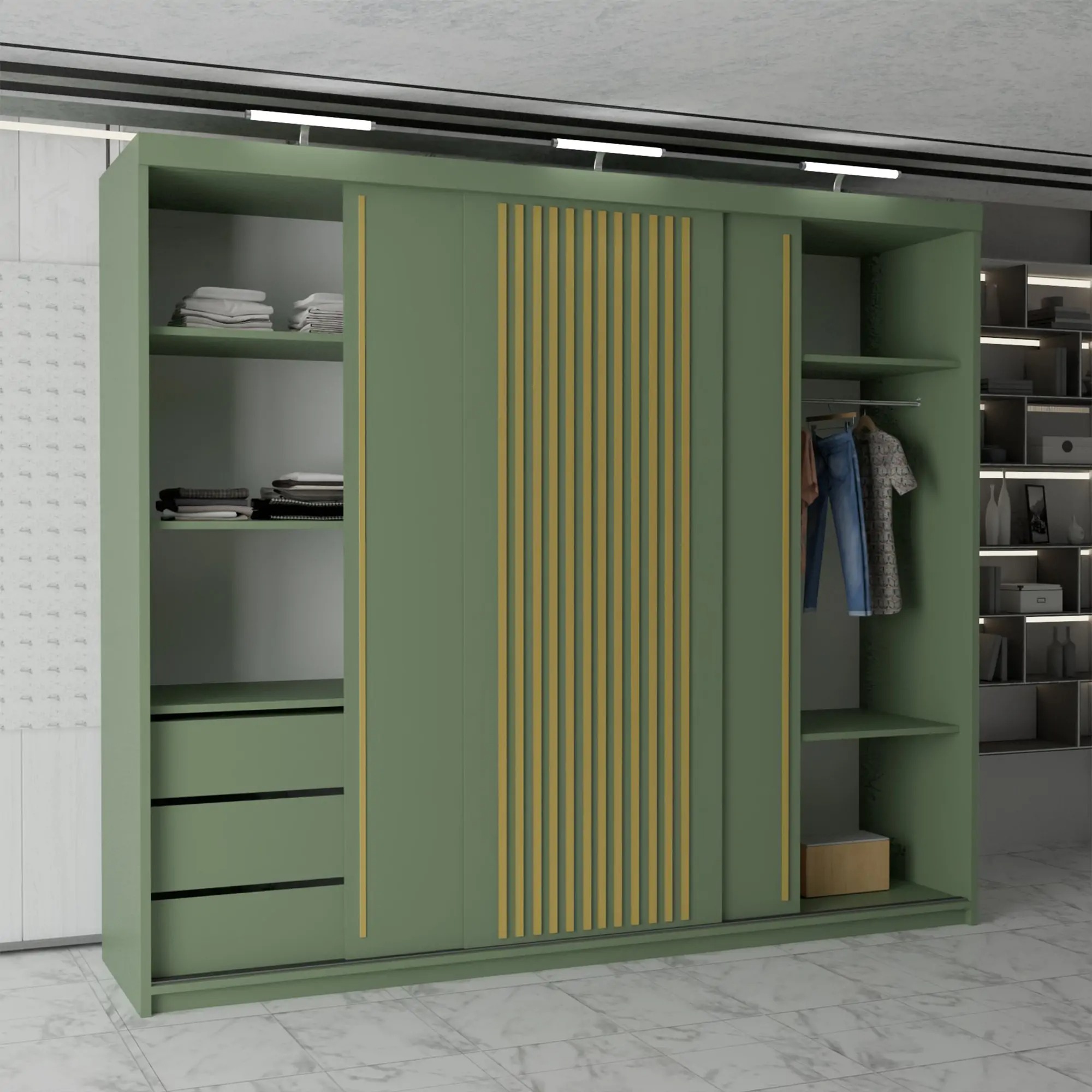 Pesto Green Sliding Door Wardrobe 3rd Branding (MN DB) - Image 6